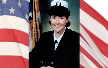 Portrait of Navy veteran and the flag